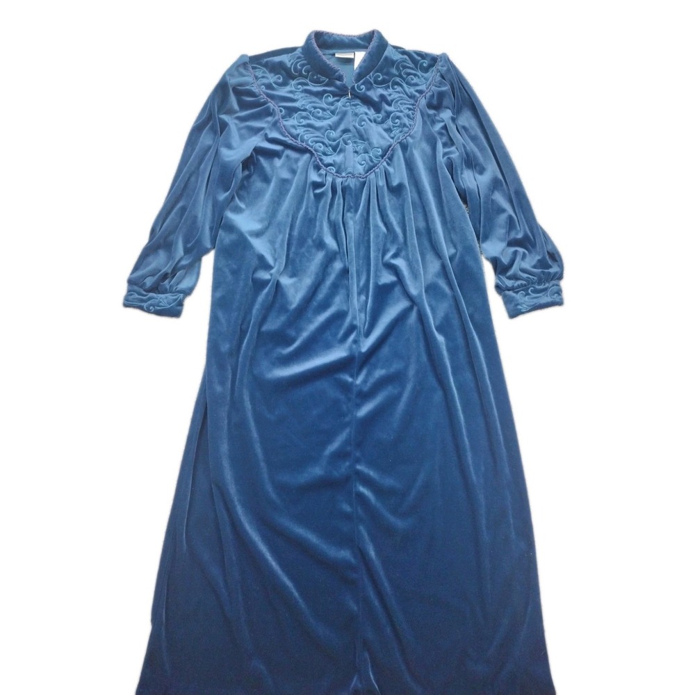 Vintage 80's Delicates Robe Women's Size L Blue Textured 90's Housecoat